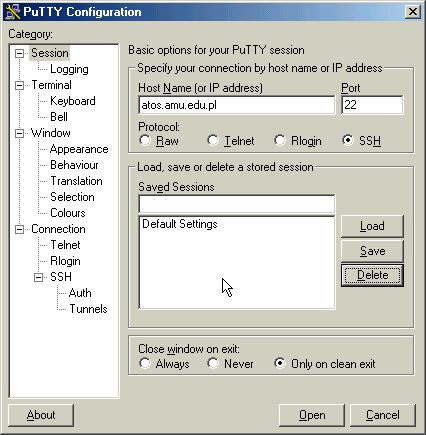 konfiguracja PuTTY